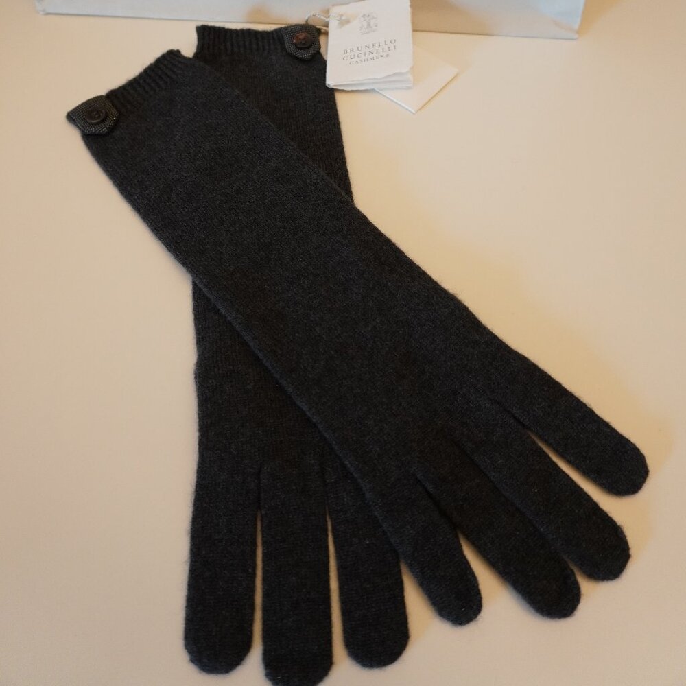 Brunello Cucinelli Cashmere Monili Gloves Size Small 13" Length New Tags $995